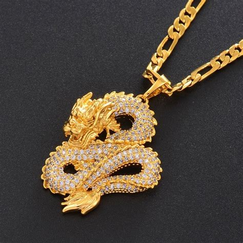 Dragon Necklace 18k Gold Plated Men Dragon Necklace Gold Etsy In 2021