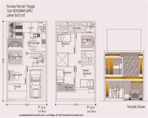 Denah rumah minimalis ukuran 5x12 meter 2 kamar tidur 2 lantai via . denah pembangian ruangan rumah 2 lantai minimalis (4)