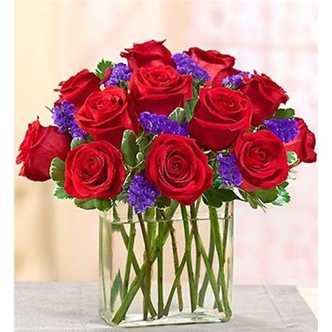 1 Dozen Red Roses With Purple Accents In A Cube Mebane Nc Florist