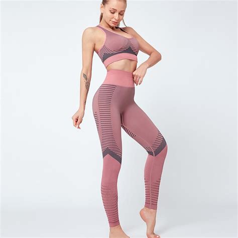 womens 2 pieces yoga sports suit seamless high waist leggings and stretch sports printing bra