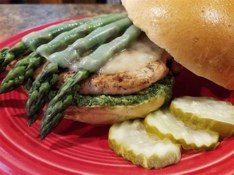 Pesto Chicken And Asparagus Sandwich Dinner Menu Red Cabin At Green Acres