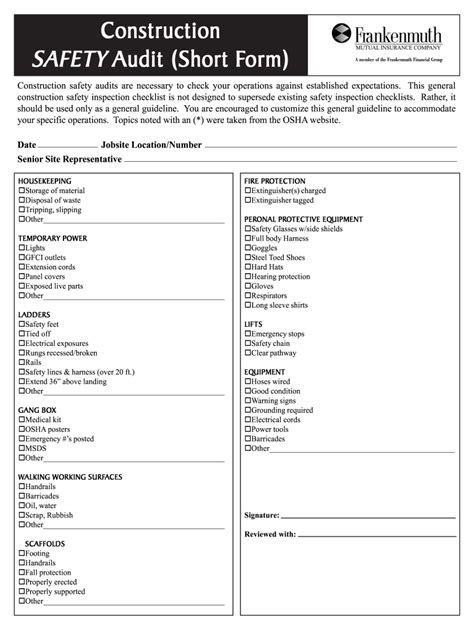 Use our online fire inspection checklist template for residential or commercial building inspections. Safety Inspection Checklist - Fill Out and Sign Printable ...