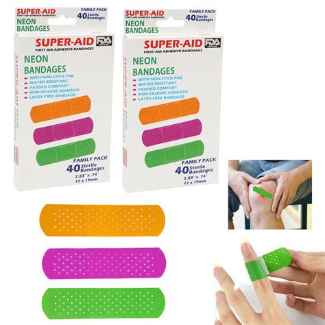 80 Neon Bandages Adhesive Bands Flexible First Aid Bandage Strip