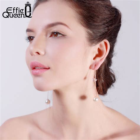 effie queen fashion cute ear wire earrings female models long drop crystal imitation pearl