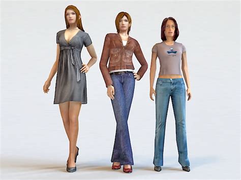 Three Trendy Woman 3d Model 3d Studio3ds Maxobject Files Free