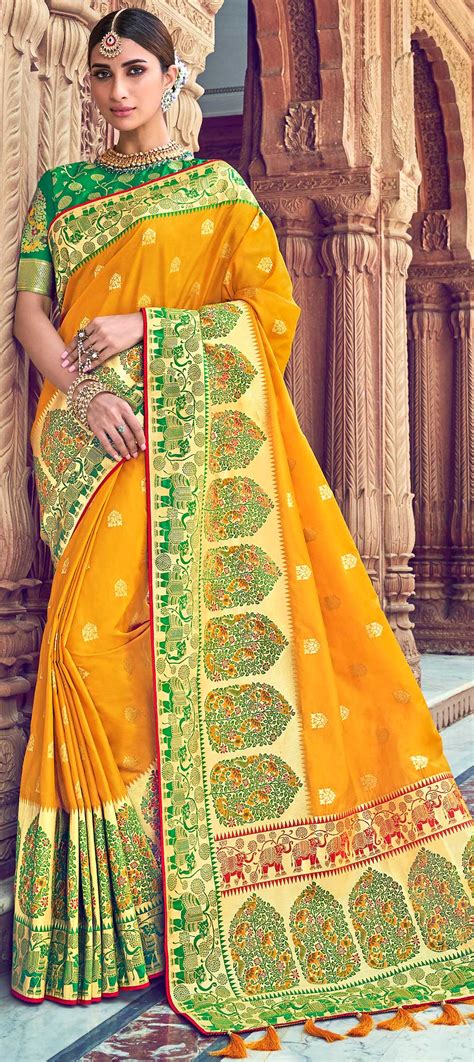 Traditional Yellow Color Banarasi Silk Silk Fabric Saree 1606671