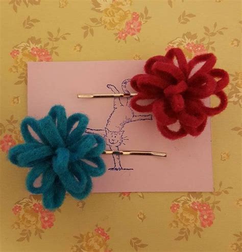 handmade set of two felt flower bobby pin hair clips choice etsy uk felt hair accessories
