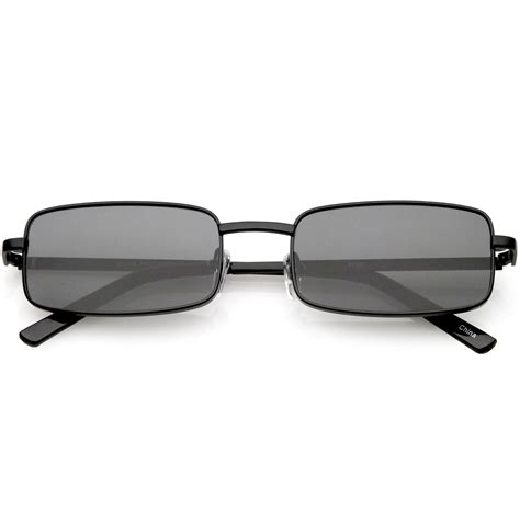 Classic Small Metal Rectangle Sunglasses Neutral Colored Flat Lens 54mm Black Smoke