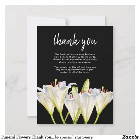 Funeral Flowers Thank You Behreavement Lillies Thank You Card Wording