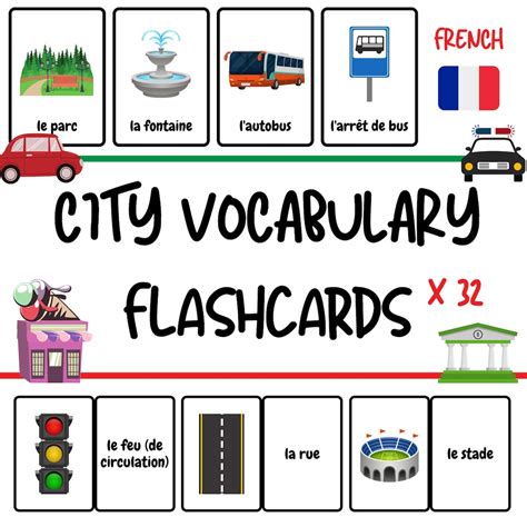 French Vocabulary Flashcards For Kids City La Ville Fun French