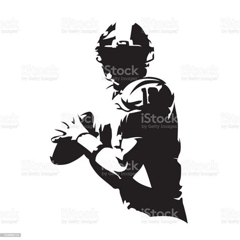 American Football Player Holding Ball Isolated Vector Silhouette Team