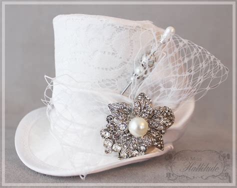 White Mini Top Hat Wedding Hat Bridal Mini Top Hat Tea Etsy