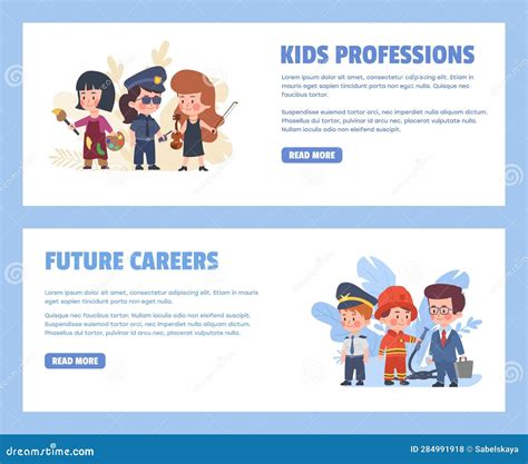 Future Careers And Professions For Kids Web Banners Set Flat Vector