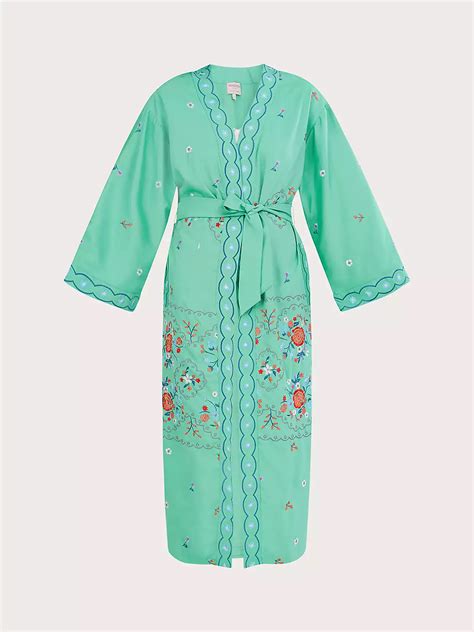 Monsoon Sylvia Floral Embroidered Long Kimono Jacket Mint At John