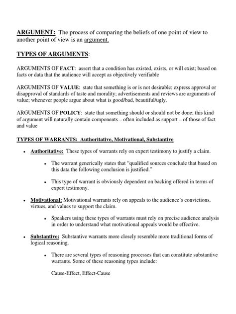 Warrants Part Of An Argument Worksheet
