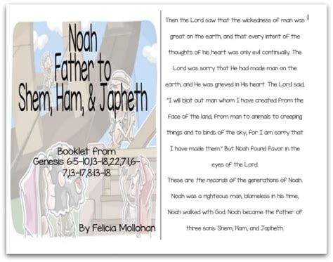 Noah Father To Shem Ham And Japheth Bible Story Booklet Ministry