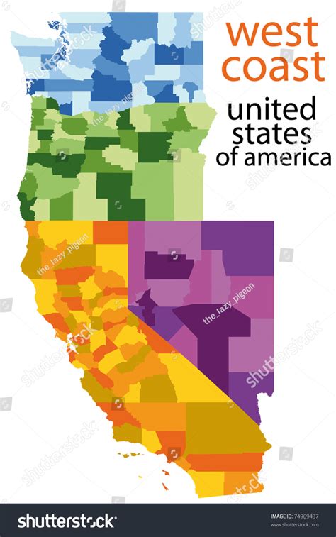 Detailed Map Of West Coast Usa Stock Photo 74969437 Shutterstock