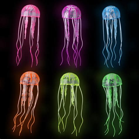 6 Pcs Glowing Jellyfish Glow In The Dark Fish Tank Decorations Aquarium
