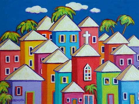 Colorful Houses Tropical Caribbean Little Village Painting By Rebecca