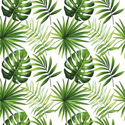 Tropical Palm Leaf Seamless Vector Illustration Pattern Background