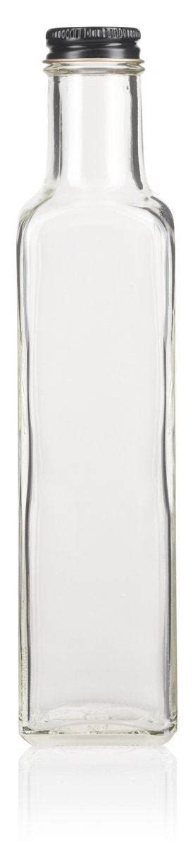 Clear Glass Square Bottle With Black Metal Lid 8 Oz 250 Ml
