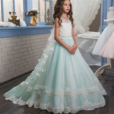 Princess Mint Green Lace Flower Girls Dresses For Wedding Party Cheap