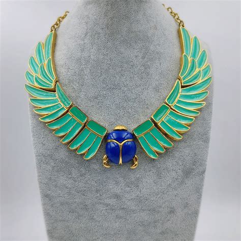 1960s Hattie Carnegie Egyptian Revival Enamel Scarab Necklace — Reverie