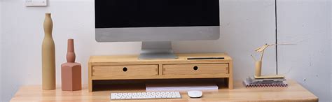 KIRIGEN Wood Monitor Stand With 2 Drawers Computer Arm Riser Desk