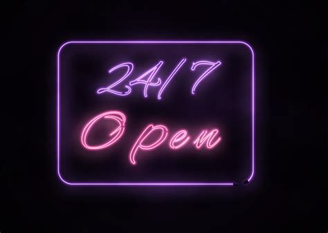 Neon Open 24 7 Sign On Black Background 7740386 Vector Art At Vecteezy