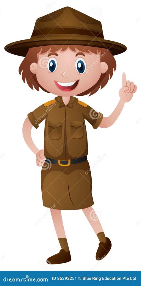 Female Park Ranger In Brown Uniform Cartoon Vector