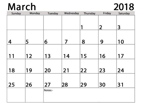March 2018 Calendar Fillable Printable