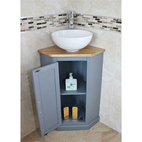 Grey Painted Bathroom Corner Compact Vanity Unit Ceramic And Glass