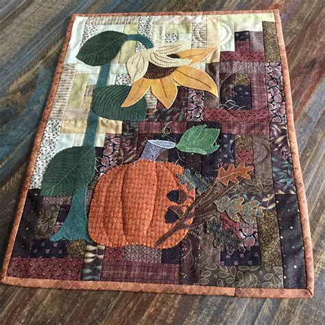 Wool Applique Fall Small Quilt Wall Hanging By Pinesandneedlework On