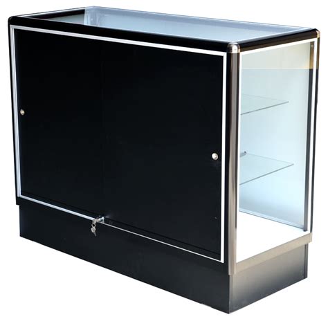 Show Case With Tempered Glass And Black Aluminum Frame In Full Vision Ablelin Store Fixtures Corp