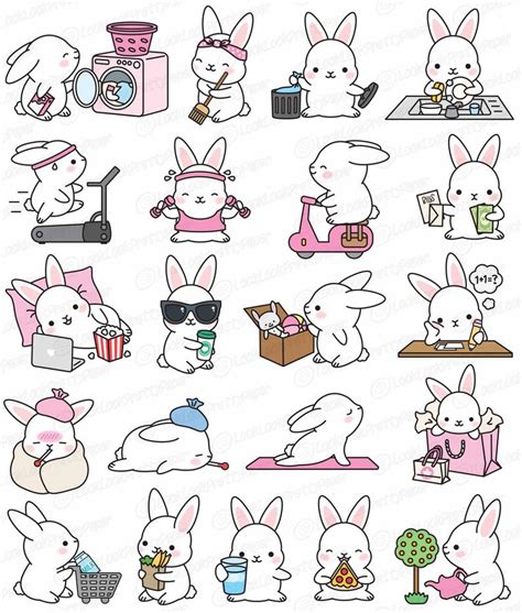 Premium Vector Clipart Kawaii Bunny Cute Bunny Planning Etsy