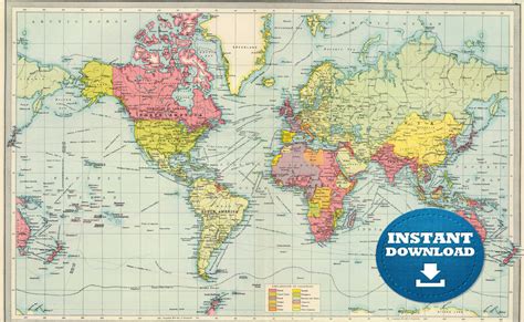 Digital Crystal Clear Vintage World Map Vintage Green World Etsy