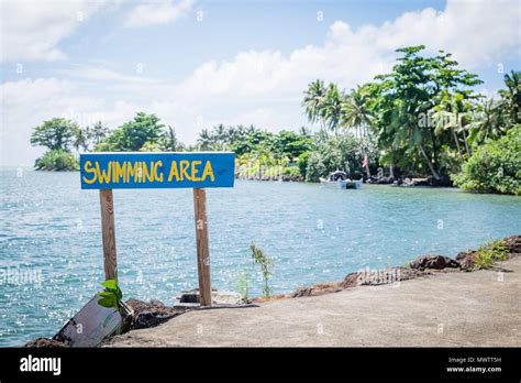 Sign For Sea Swimming Area By Piula Cave Pool Upolu Island Western