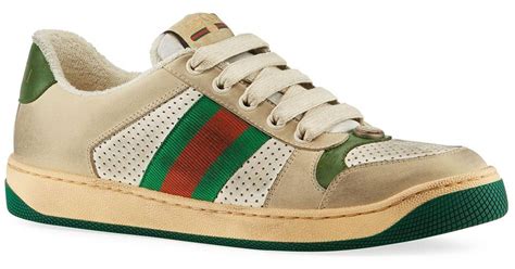 Gucci Leather Screener Distressed Lace Up Sneakers In White Lyst