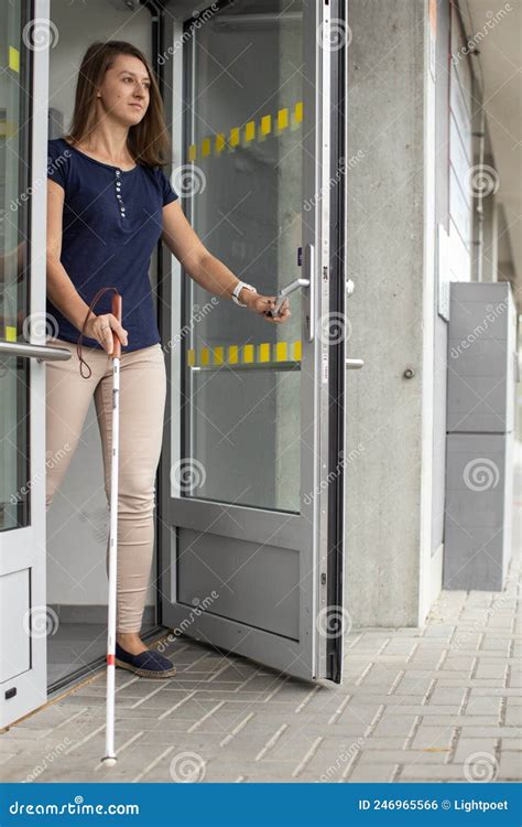 Blind Woman Walking On City Streets Using Her White Cane Stock Photo Image Of Help Everyday