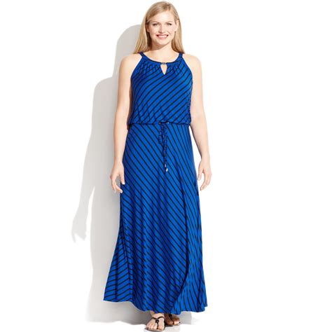 Lyst Calvin Klein Plus Size Sleeveless Striped Keyhole Maxi Dress In Blue