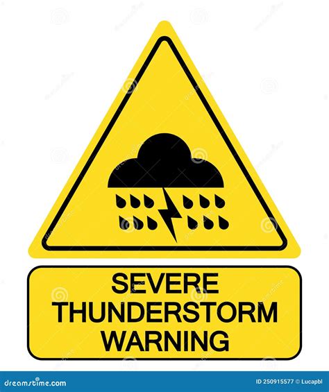 Severe Thunderstorm Warning Caution Triangle Sign With Symbols And