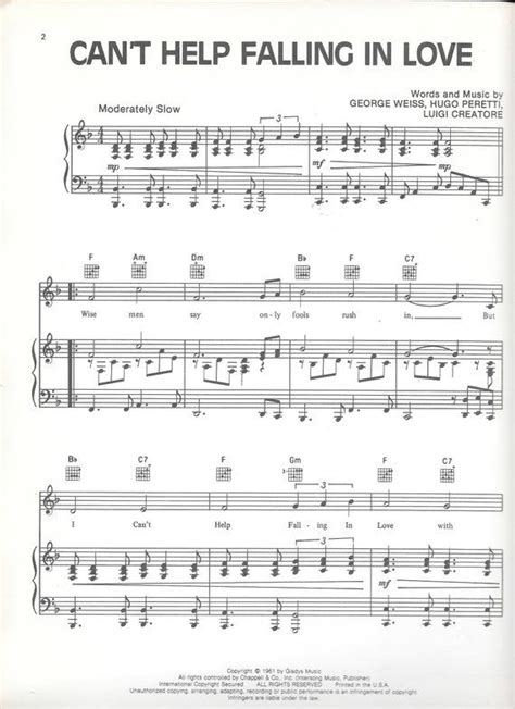 elvis piano sheet music can t help falling in love with you cant help falling in love piano