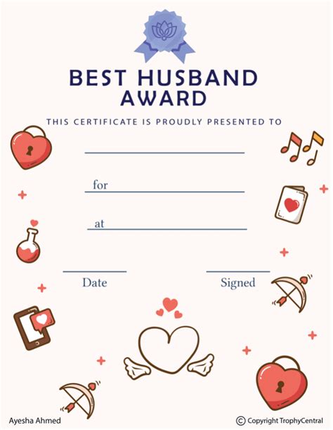 Free Best Husband Certificate Template Trophycentral