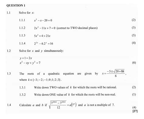 Nsc Mathematics Grade 12 2015 Feb Paper 1 Q1 Mr Borchers Maths