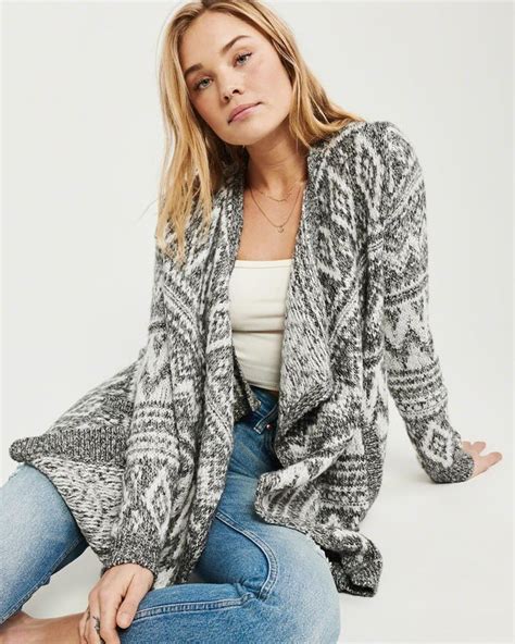 Cozy Open Front Blanket Cardigan Gray And White Pattern Perfect Layer