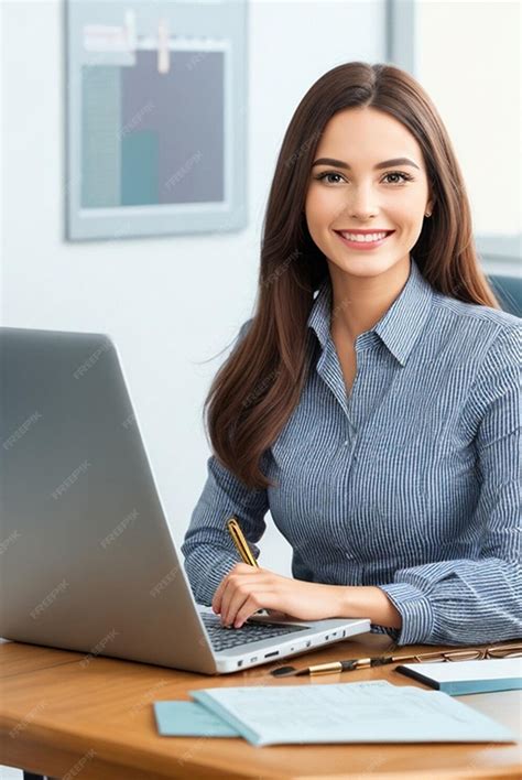 Premium Photo A Beautiful Young Businesswoman Working At Desk In An Office Beautiful Girl
