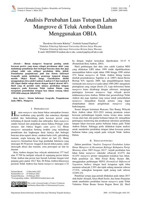 Pdf Analisa Perubahan Luas Tutupan Lahan Mangrove Di Teluk Ambon