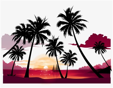 Tropical Beach Sunset Palm Tree Silhouette