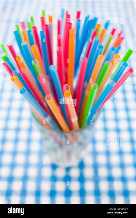 Multi Coloured Straws Elevated View Stock Photo Alamy