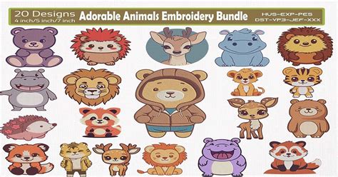 Cute Kawaii Animals Embroidery Bundle Bundle · Creative Fabrica